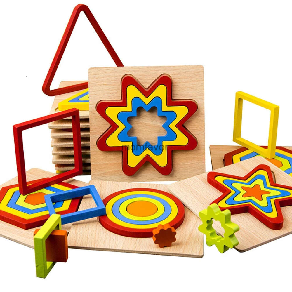 Nya andra leksaker 1st trä geometriska former kognition pussel brädet 3d träpussel för baby montessori förskolans lärande