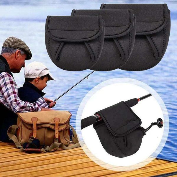 Nueva bolsa de carretes de pesca al aire libre, bolsa protectora de almacenamiento con rueda de fundición negra, 3 fundas protectoras, cubierta de tamaño, aparejos de carretes O1u4