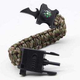 nieuwe outdoor wandelen camping armbanden multifunctionele survival armband met led zaklamp zaklamp flesopener kompas SOS escape tool
