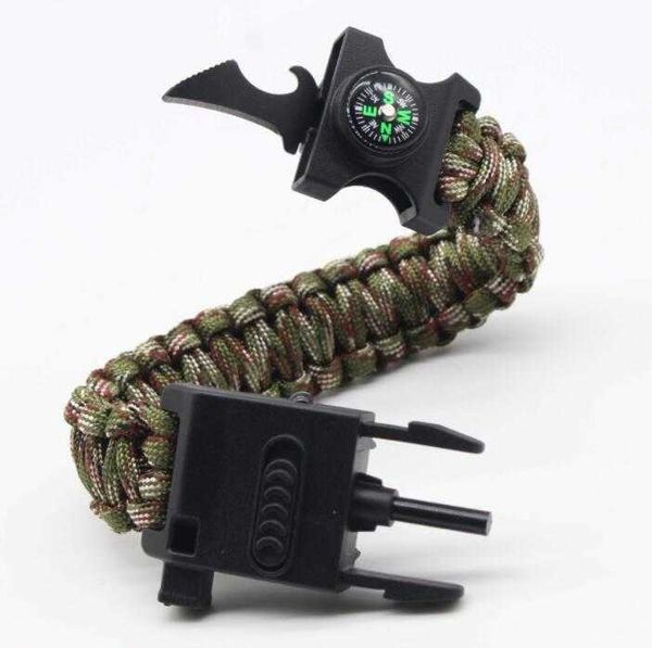 Nuevas pulseras para acampar al aire libre, pulsera de supervivencia multifunción con linterna led, antorcha, abrebotellas, brújula, herramienta de escape SOS