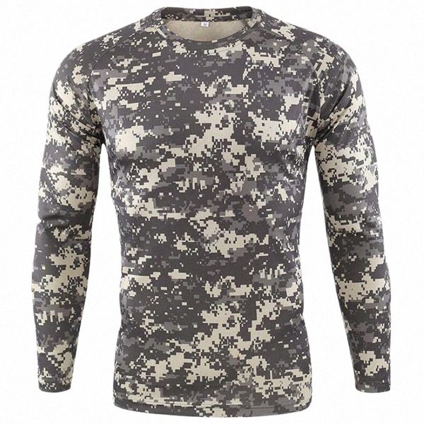 Nuevo al aire libre de secado rápido camiseta de los hombres táctico Camoue Lg manga cuello redondo deportes ejército militar camiseta Camo divertido 3D camiseta a9vS #