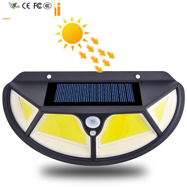 Nouvelle lampe solaire extérieure à mur LED, 3 modes de mouvement, capteur PIR, réverbère SMD2835 102, batterie intégrée, alimentée par la lumière du soleil, étanche