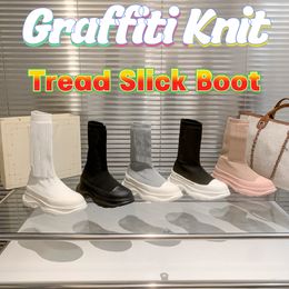 Diseñador Graffiti Knit Tread Slick Boot Moda mujer calcetines botas plataforma Zapatos casuales blanco plata negro rosa botines hasta la rodilla zapatillas de deporte de lujo para mujer