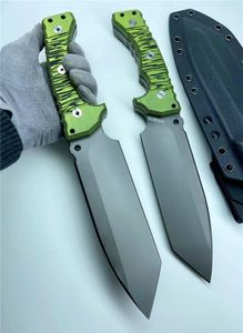 Nieuw Outdoor Survival Recht Mes A2 Grijs Titanium Gecoat Tanto Point Blade Volledige Tang Groen G10 Handvat Met Kydex