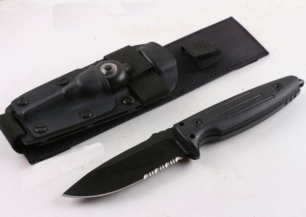 Nouveau couteau droit de survie en plein air D2, lame à pointe de chute revêtue de titane noir, manche G10 complet, couteaux à lame fixe avec Kydex