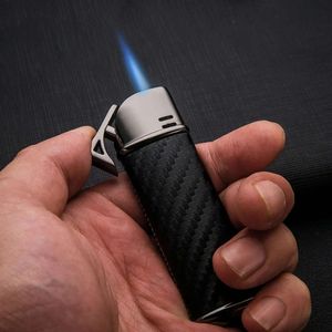 Nuevo cuero a prueba de viento al aire libre sin gas más ligero turbina de turbina de llama azul butane metal más ligero regalo esencial para hombres personalizados