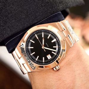 Nieuwe Overseas 4500 V / 110A-B483 Rose Gold Black Dial A2813 Automatische Mens Horloge Roestvrijstalen Armband Horloges Goedkope Timezonewatch E13B2