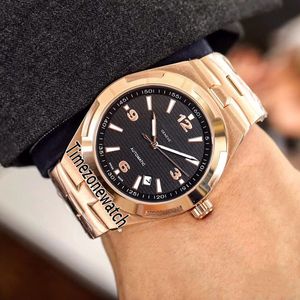 Nieuwe Overseas 47040 / 000R-9666 Rose Gold Black Texture Dial A2813 Automatische Mens Horloge Roestvrijstalen Armband Horloges TimeZonewatch E14B2