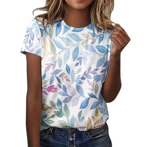 Nueva camiseta de talla grande con estampado fino y estampado versátil, cuello redondo para mujer, camiseta holgada de manga corta Floral, camisa pequeña