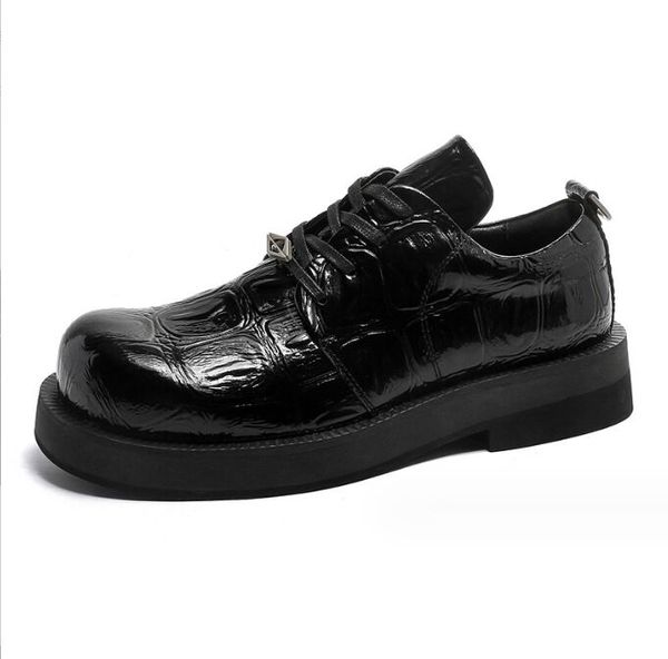 Oxfords – mocassins en cuir verni noir pour hommes, chaussures formelles à bout rond, bottes d'affaires faites à la main pour garçons, chaussures de fête, nouvelle collection