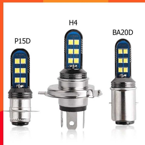 Nouveau P15D Led Moto Phares Ampoules 12 V 1600LM 6000 K 12 SMD 3030 Puces H4 Led Salut Lo H6 BA20D Led Phare Lampe Blanc Universel De Voiture