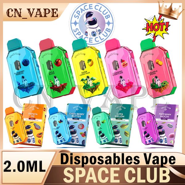 Nouveau paquet Space Club Stylo Vape jetable 2,0 ml Chariots vides Moon Sugar Préchauffer jetable 3G Space Club Dabwoods Runty Packman Pen