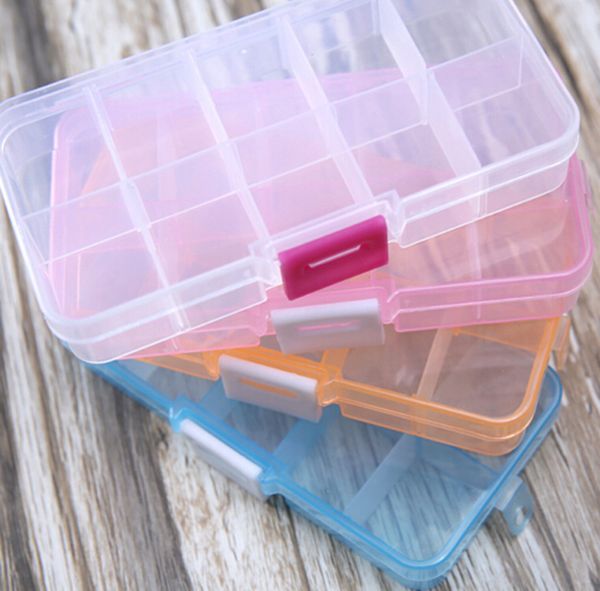 Materiales de la caja de almacenamiento Ajustable 10 compartimentos Plástico transparente para joyería Pendiente Contenedor de herramientas
