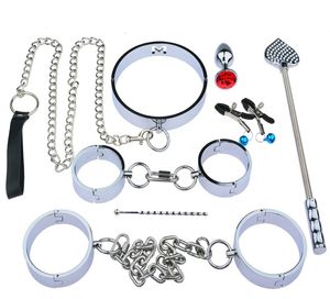 Collier cadenas, poignets et chevilles, chaînes en acier inoxydable, harnais, équipement de Bondage, esclave adulte, ensemble BDSM S5211