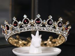 Nouveau concours Coucle complet Tiara Dark Red Crystal Rimestones King Queen Crown Wedding Crowns Costume Party Art Deco Baroque H6245392