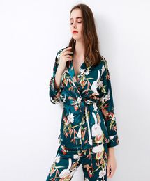 Nouveau ensemble de pyjamas pour femmes Sexy Satin soie 2 pièces Robe pantalon vêtements de nuit costume mignon fleur Pyjamas Homewear Pijama Mujer7423313