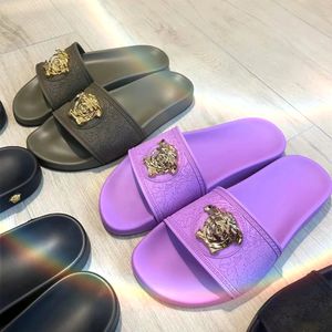 Nieuwe PALAZZO rubberen damesslippers Metalen kop heren Sliders topkwaliteit Zomer Strand sandale Slide luxe Designer mode sandaal vintage Casual schoen Muiltjes