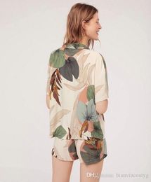 Nouveau pyjama imprimé feuille de palmier vêtements de maison 2020 été à manches courtes vêtements de détente Shorts vêtements de nuit Sexy vêtements de maison 003