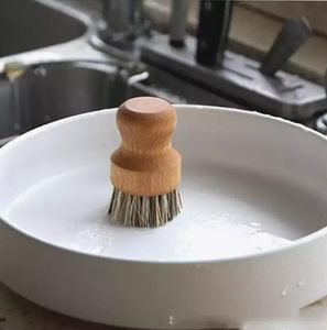 Nuevo cepillo de lavado de ollas de palma, Mini cepillo redondo de madera para platos, cepillo de fregado Natural, depurador duradero, Kit de limpieza de platos de cocina con mango corto