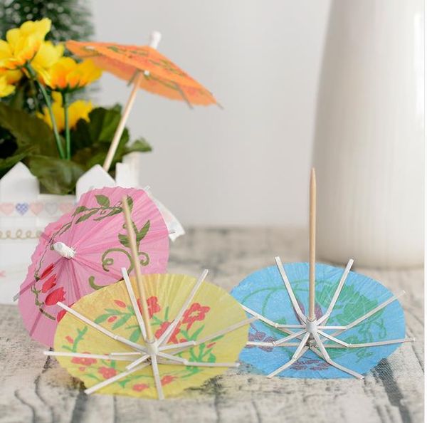 Nouveau Papier Boisson Cocktail Parasols Parapluies Luau Bâtons Tropical Hawaiian Party Mariage Papier Parapluie Décoration GA346