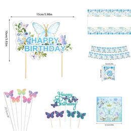 Nouvelle plaque en papier tasses serviettes d'anniversaire jeu de table jetable pour baby shower fournit un décor de fête de papillon