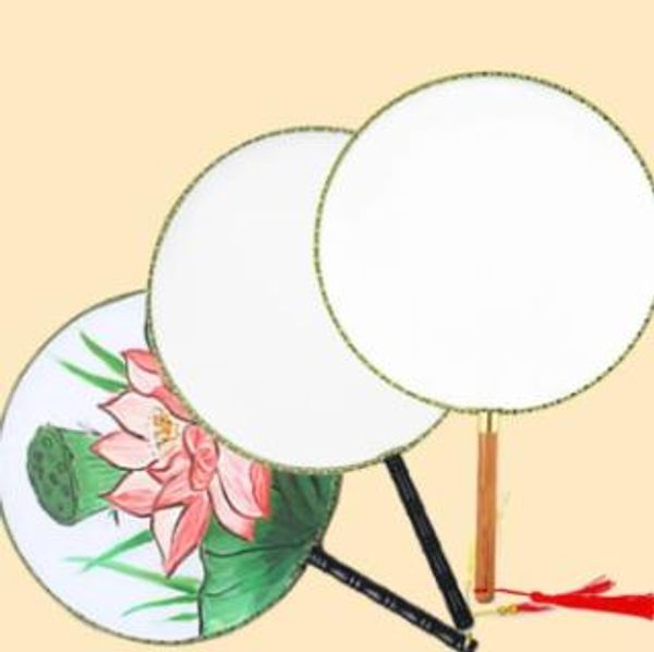 Nouveau parti faveur bricolage blanc blanc soie ventilateurs à la main étudiant enfants peinture à la main beaux-arts programmes chinois rond ventilateur 24 cm