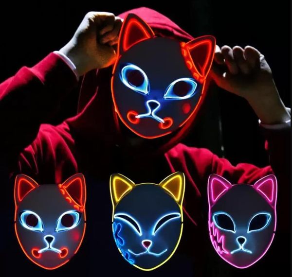 Nuevas máscaras de fiesta Demon Slayer Tanjirou Máscara Sabito Mascarilla Anime Makomo Cosplay Máscaras Disfraz de Halloween Máscaras LED