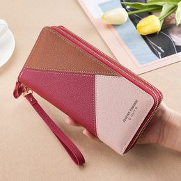 Nouveau contraste de couleur patchwork à double capacité sac de téléphone à traction pour portefeuille pour femmes