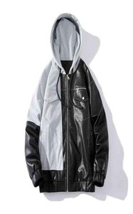 Nieuwe patchwork lederen jassen Men Mode Hooded PU Leather Jackets Coats Causal Streetwear Hip Hop Biker Moto Jackets For Men Y115610919