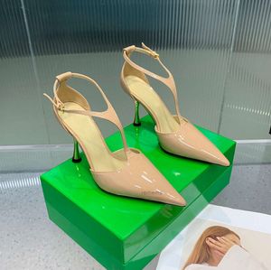 Nouveau cuir verni pointu pompes talons chaussures cheville sandales à talons aiguilles à talons pour femmes créateurs de luxe robe chaussure soirée chaussures à fond plat pour femmes