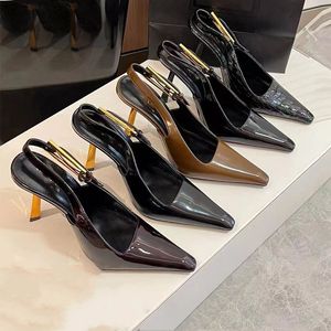 NIEUW PATENT LEDER SLINGBACK PUNTEERDE TOE Sandalen Stiletto Heel Golden Heel Pumps Lederen Sole Dress Shoes Women's Luxury Designer Party Wedding Evening Schoenen