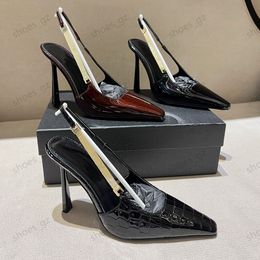 Nuevos tornos cuadrados de cuero de patente zapatos Slingback zapatos de tacones de tacones de tacones de tacones de tacones de tacón de tacón de tacón alto de 10.5 cm Tamaños de vestimenta de diseño de diseñador de lujo 35-40 con caja