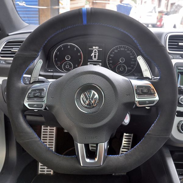 Nuevo patrón DIY funda de cuero para volante cosida a mano para Volkswagen Golf 6 GTI MK6 / Polo GTI / Scirocco R Passat CC