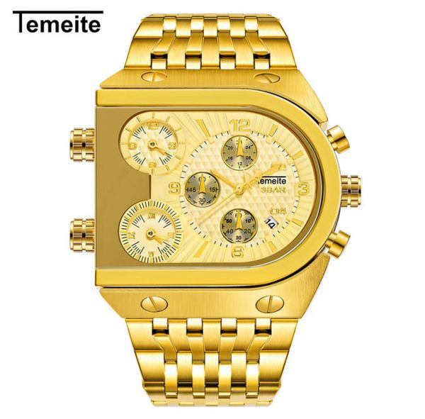 Nouveau motif en poignet spécial regarder la mode militaire trois horaires plus de fuseau horaire plus fonction calendrier acier apporter quartz regarde les hommes sport maste7530276