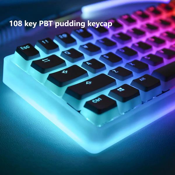 Nouveau PBT 108 touches Pudding Keycaps pour Cherry MX Switch clavier mécanique rétroéclairage OEM capuchon de clé de jeu marron rouge noir bleu