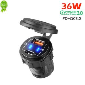 Nouveau PD + QC3.0 prise de chargeur double Port étanche 36W 6A prise USB Charge rapide pour 12V-24V voiture bateau moto camion Marine SUV