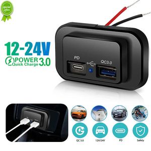 Nouveau PD QC3.0 USB chargeur de voiture prise 12V 24V pour moto Auto camion ATV bateau RV Bus Charge rapide adaptateur secteur prise lumière LED