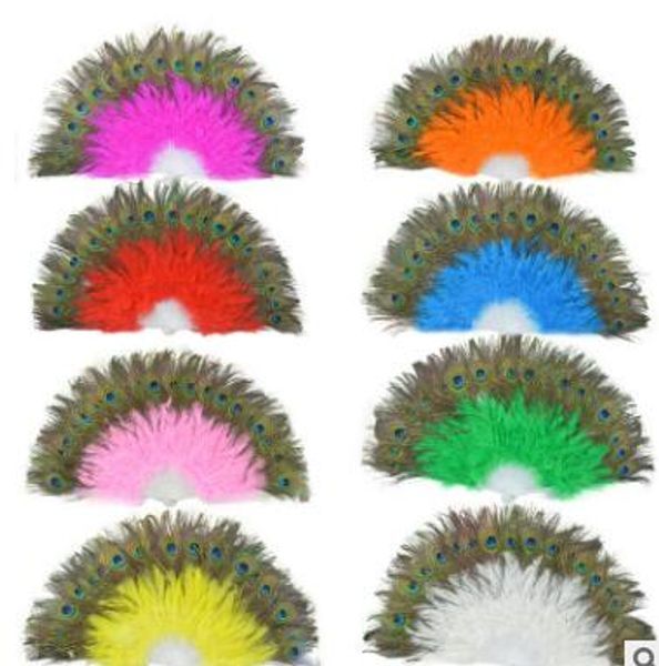 Nuevos ventiladores de plumas de pavo real Ventiladores de baile de carnaval Favores de fiesta mezcla de colores disponibles