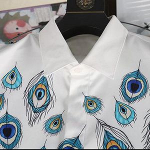 Nuevas camisas de hombre con estampado de plumas de pavo real, camisas de vestir informales de manga larga de lujo para hombre, camisas de fiesta ajustadas a la moda para hombre 3XL