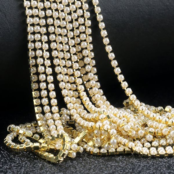 Diamants en vrac chaîne de perles 10 mètres/sac cristal verre 2mm 3mm doré Base tasse fermer strass chaîne vêtements couture Style bricolage Ac