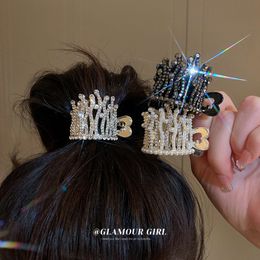 NIEUW Pearl Rhinestone Hair Claws Ribbon Girl High Ponytail Clip Fixed Hairspin Claw Clip Advanced Sense Hairs Accessoires Hoofdkleding 1400