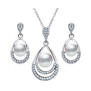 Nieuwe Parel Rhinestone Waterdrop Sieraden Set Vrouwen Hanger Neckalce Dangle Earring Set voor Gift Party Sieraden bruiloft accessoires