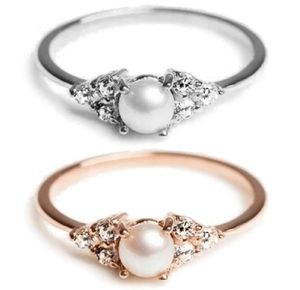 Nieuwe parel trouwring vrouwelijke sieraden witgoud roségouden kristal verlovingsring vrouwelijke retail hele3904701