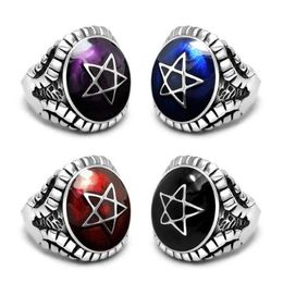 Nuevo anillo de pentagrama de acero inoxidable 316L, anillo de titanio para hombre, joyería de moda Punk Rock Pop, anillos de racimo 1813
