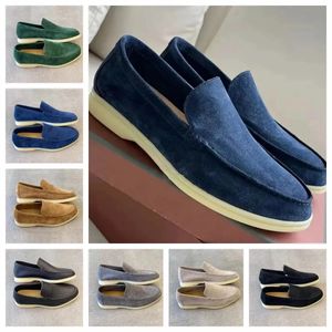 New Perfect Loros Luxury Designer Shoes Summer Charms Embelli Walk Suede Mocassins Couple Véritable Hommes Femmes En Cuir Casual slip on flats pour Hommes Femmes boîte plate