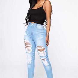Nouveau jean perforé pour femmes grande taille créateur de vêtements populaire trou cassé élastique Denim pantalon femme Leggings