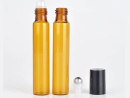 Nouveaux flacons de parfum rechargeables Ambre 10ml ROLL ON parfum BOUTEILLES EN VERRE HUILE ESSENTIELLE Bouteille Acier Métal Roller ball
