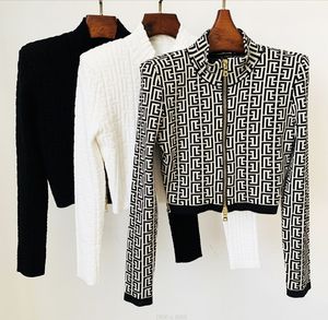 Nuova personalità Moda Maglia da donna Top Giacca corta Elemento geometrico Labirinto Modello Casual Cappotto lavorato a maglia Cerniera Jacquard Colletto alla coreana 3 colori