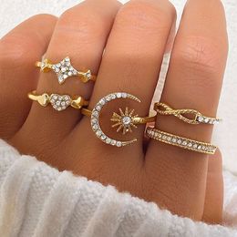 NOUVEAUX-PIEE PIEE PIEE LOVE LOVE 8 lignes Star Moon Diamond Combination Set Ring for Women