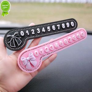 New Personalized Bowknot Rhinestones Car Temporary Parking Card Moving Mobile Phone Number Card Diamond Car Sticker Decoration